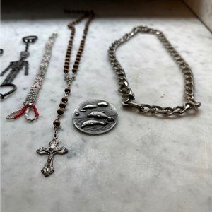 Lot of keychains, jewelry and (1) sterling silver spoon